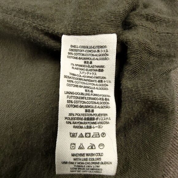 FREE PEOPLE Cropped Denim Jacket with French Terry Shawl Collar Military Green 2 - Picture 7 of 7